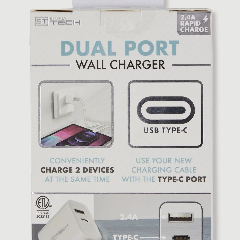 Dual Port Wall Charger - White